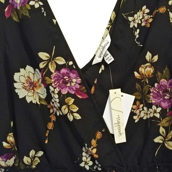 Speechless Black Floral Sleeveless Skater Dress Size XXL - Picture 6 of 7